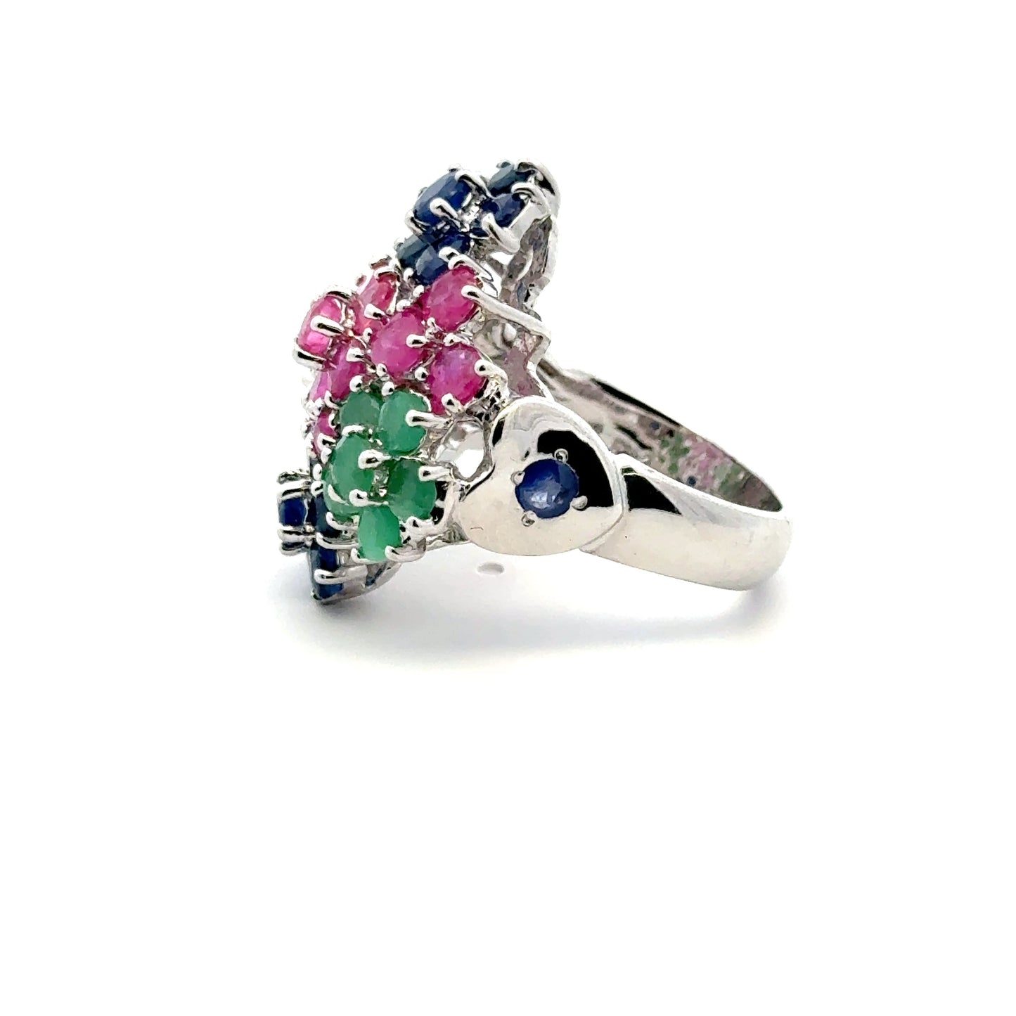 Ruby, Emerald & Sapphire Jewelry Set – Handmade Natural Ruby, Emerald & Sapphire Earrings, Pendant & Ring in 925 Sterling Silver, Rhodium Plated (Each Piece Also Sold Separately)