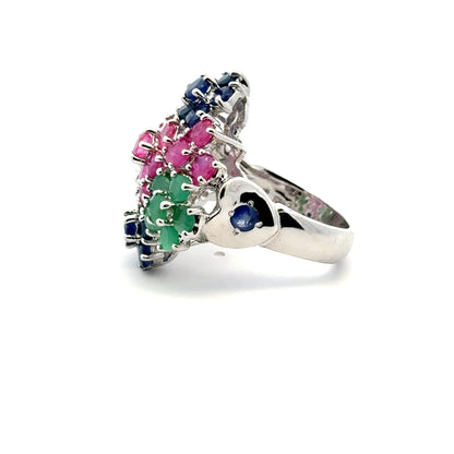 Ruby, Emerald & Sapphire Jewelry Set – Handmade Natural Ruby, Emerald & Sapphire Earrings, Pendant & Ring in 925 Sterling Silver, Rhodium Plated (Each Piece Also Sold Separately)