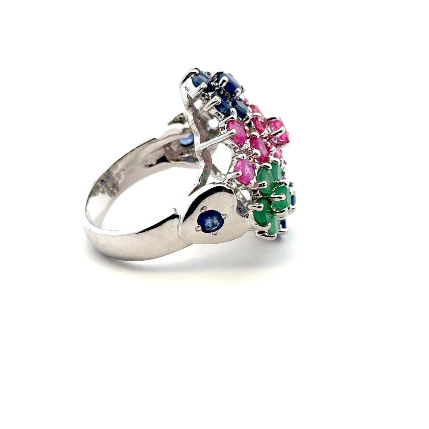 Ruby, Emerald & Sapphire Jewelry Set – Handmade Natural Ruby, Emerald & Sapphire Earrings, Pendant & Ring in 925 Sterling Silver, Rhodium Plated (Each Piece Also Sold Separately)