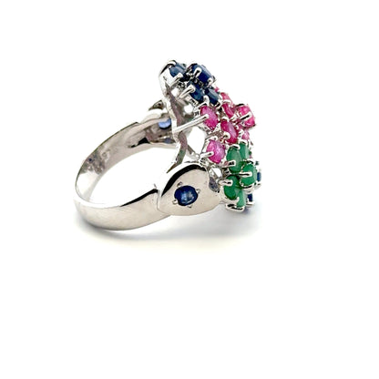 Ruby, Emerald & Sapphire Jewelry Set – Handmade Natural Ruby, Emerald & Sapphire Earrings, Pendant & Ring in 925 Sterling Silver, Rhodium Plated (Each Piece Also Sold Separately)