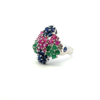 Ruby, Emerald & Sapphire Jewelry Set – Handmade Natural Ruby, Emerald & Sapphire Earrings, Pendant & Ring in 925 Sterling Silver, Rhodium Plated (Each Piece Also Sold Separately)