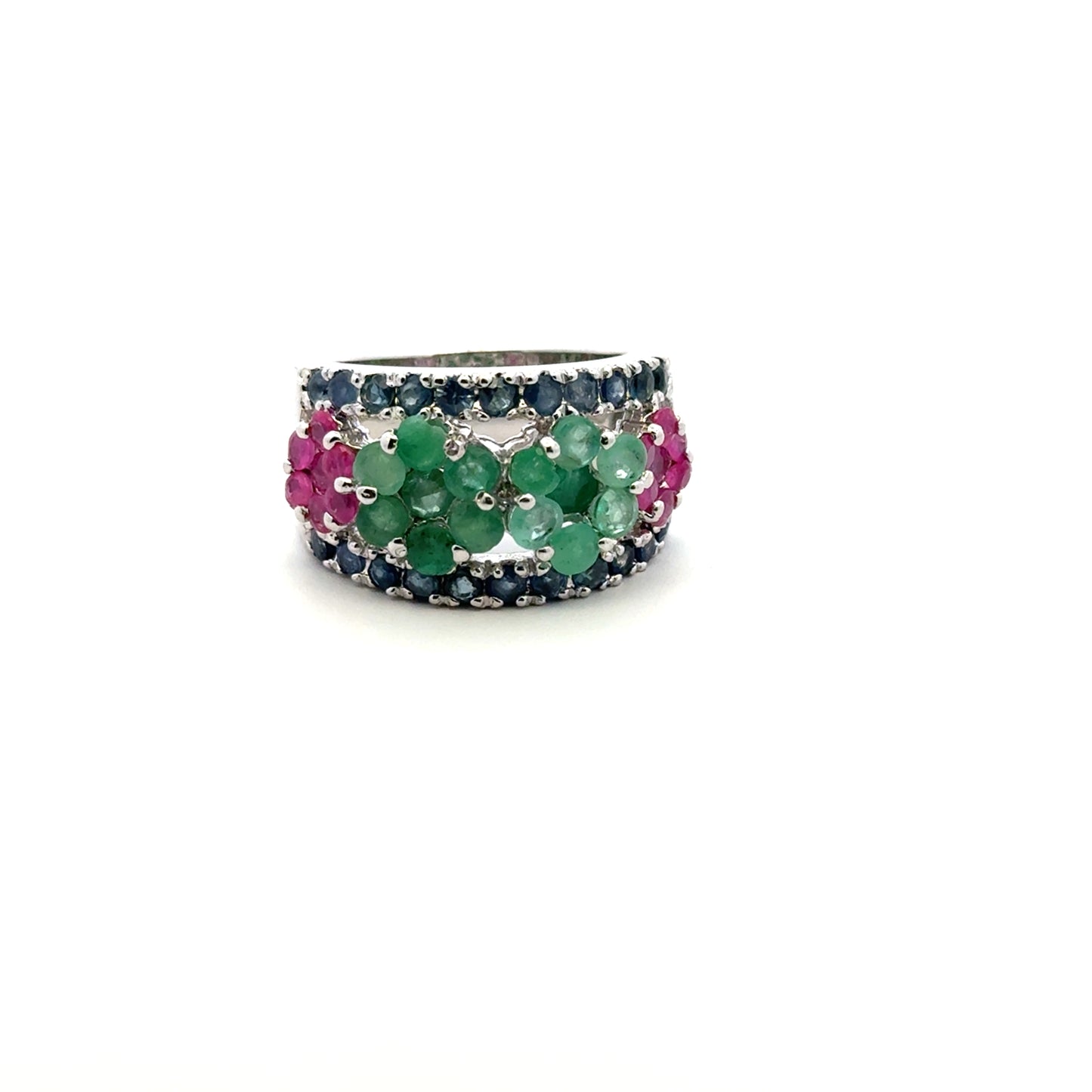 Ruby, Emerald & Sapphire Jewelry Set – Handmade Natural Ruby, Emerald & Sapphire Earrings, Pendant & Ring in 925 Sterling Silver, Rhodium Plated (Each Piece Also Sold Separately)