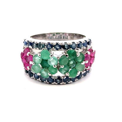 Ruby, Emerald & Sapphire Jewelry Set – Handmade Natural Ruby, Emerald & Sapphire Earrings, Pendant & Ring in 925 Sterling Silver, Rhodium Plated (Each Piece Also Sold Separately)