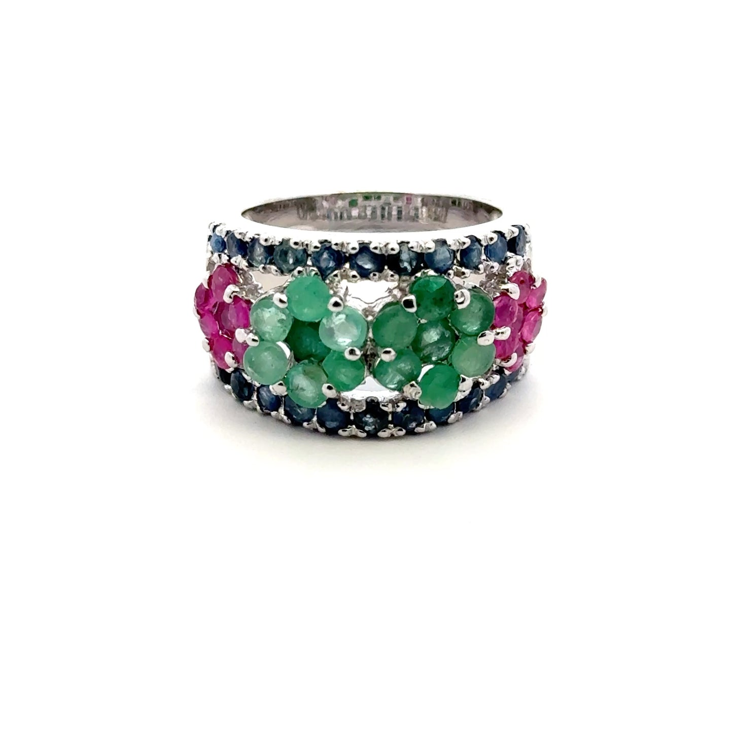 Ruby, Emerald & Sapphire Jewelry Set – Handmade Natural Ruby, Emerald & Sapphire Earrings, Pendant & Ring in 925 Sterling Silver, Rhodium Plated (Each Piece Also Sold Separately)