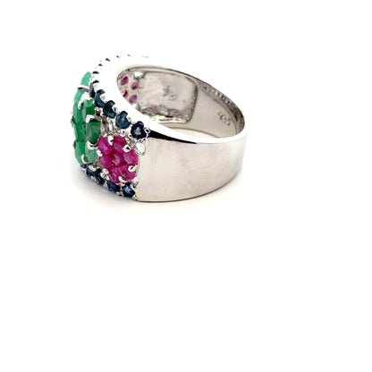 Ruby, Emerald & Sapphire Jewelry Set – Handmade Natural Ruby, Emerald & Sapphire Earrings, Pendant & Ring in 925 Sterling Silver, Rhodium Plated (Each Piece Also Sold Separately)