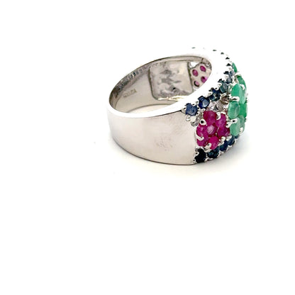 Ruby, Emerald & Sapphire Jewelry Set – Handmade Natural Ruby, Emerald & Sapphire Earrings, Pendant & Ring in 925 Sterling Silver, Rhodium Plated (Each Piece Also Sold Separately)