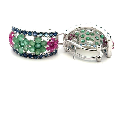 Ruby, Emerald & Sapphire Jewelry Set – Handmade Natural Ruby, Emerald & Sapphire Earrings, Pendant & Ring in 925 Sterling Silver, Rhodium Plated (Each Piece Also Sold Separately)