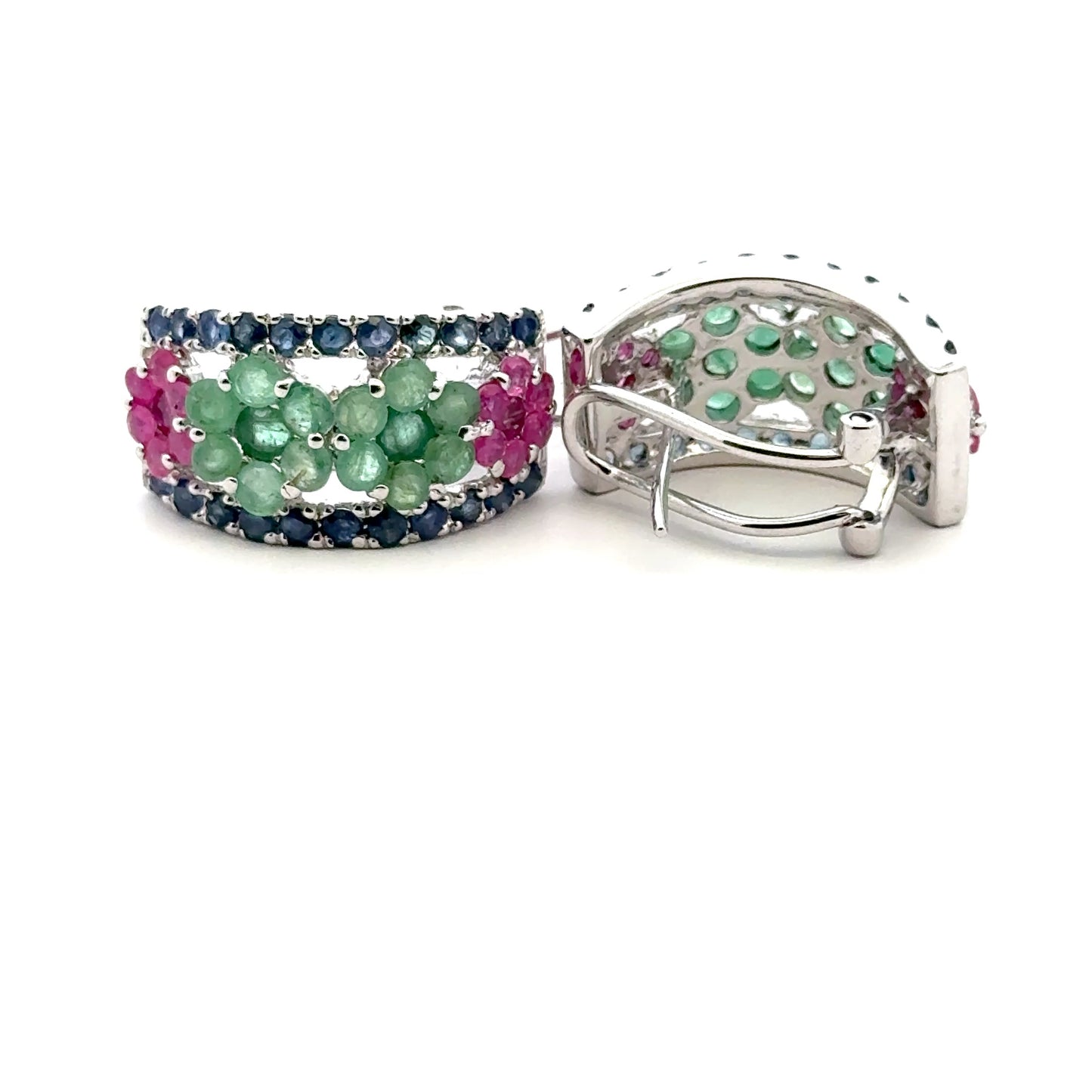 Ruby, Emerald & Sapphire Jewelry Set – Handmade Natural Ruby, Emerald & Sapphire Earrings, Pendant & Ring in 925 Sterling Silver, Rhodium Plated (Each Piece Also Sold Separately)