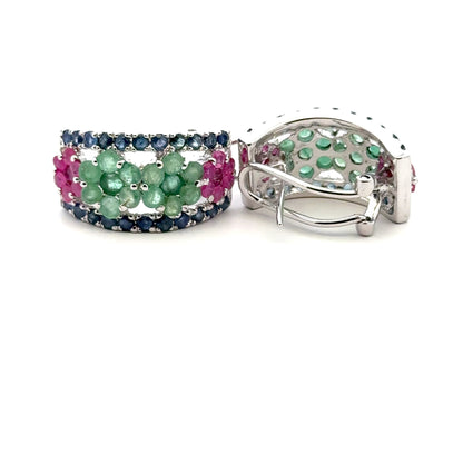 Ruby, Emerald & Sapphire Jewelry Set – Handmade Natural Ruby, Emerald & Sapphire Earrings, Pendant & Ring in 925 Sterling Silver, Rhodium Plated (Each Piece Also Sold Separately)