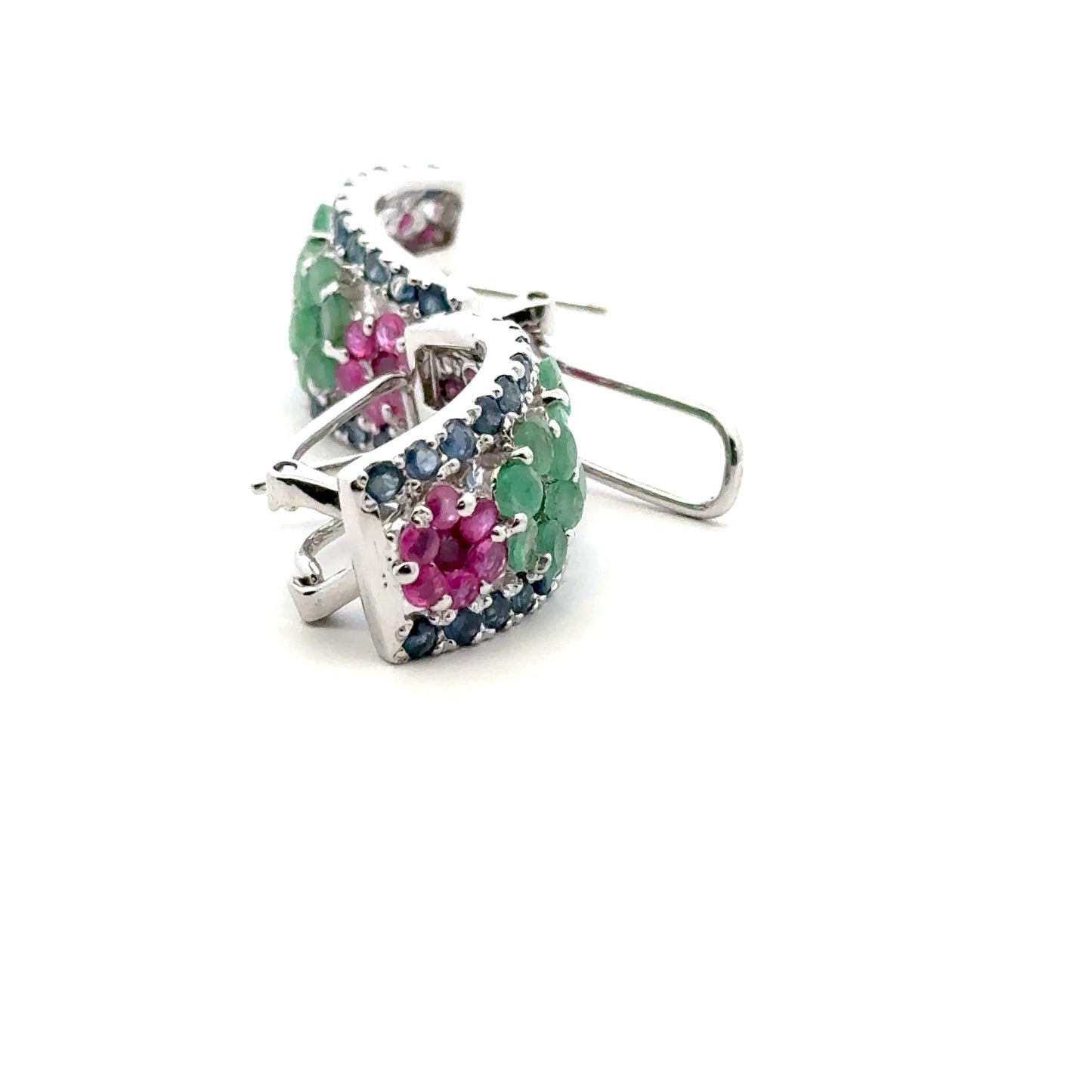 Ruby, Emerald & Sapphire Jewelry Set – Handmade Natural Ruby, Emerald & Sapphire Earrings, Pendant & Ring in 925 Sterling Silver, Rhodium Plated (Each Piece Also Sold Separately)