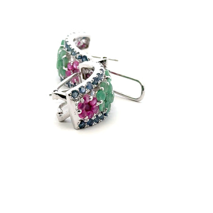 Ruby, Emerald & Sapphire Jewelry Set – Handmade Natural Ruby, Emerald & Sapphire Earrings, Pendant & Ring in 925 Sterling Silver, Rhodium Plated (Each Piece Also Sold Separately)
