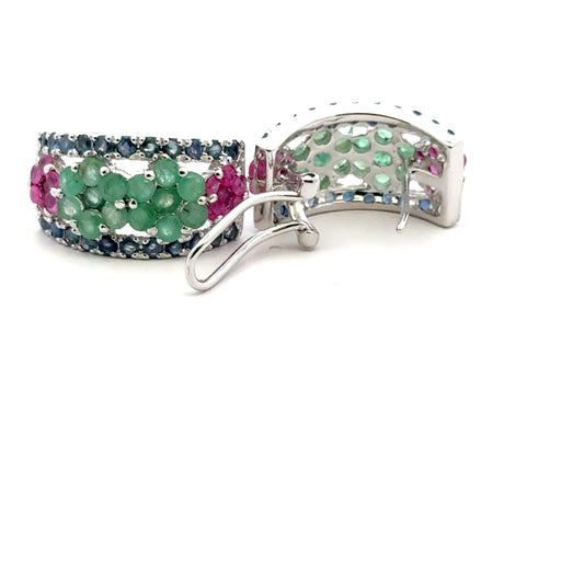 Ruby, Emerald & Sapphire Jewelry Set – Handmade Natural Ruby, Emerald & Sapphire Earrings, Pendant & Ring in 925 Sterling Silver, Rhodium Plated (Each Piece Also Sold Separately)