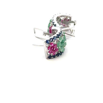 Ruby, Emerald & Sapphire Jewelry Set – Handmade Natural Ruby, Emerald & Sapphire Earrings, Pendant & Ring in 925 Sterling Silver, Rhodium Plated (Each Piece Also Sold Separately)