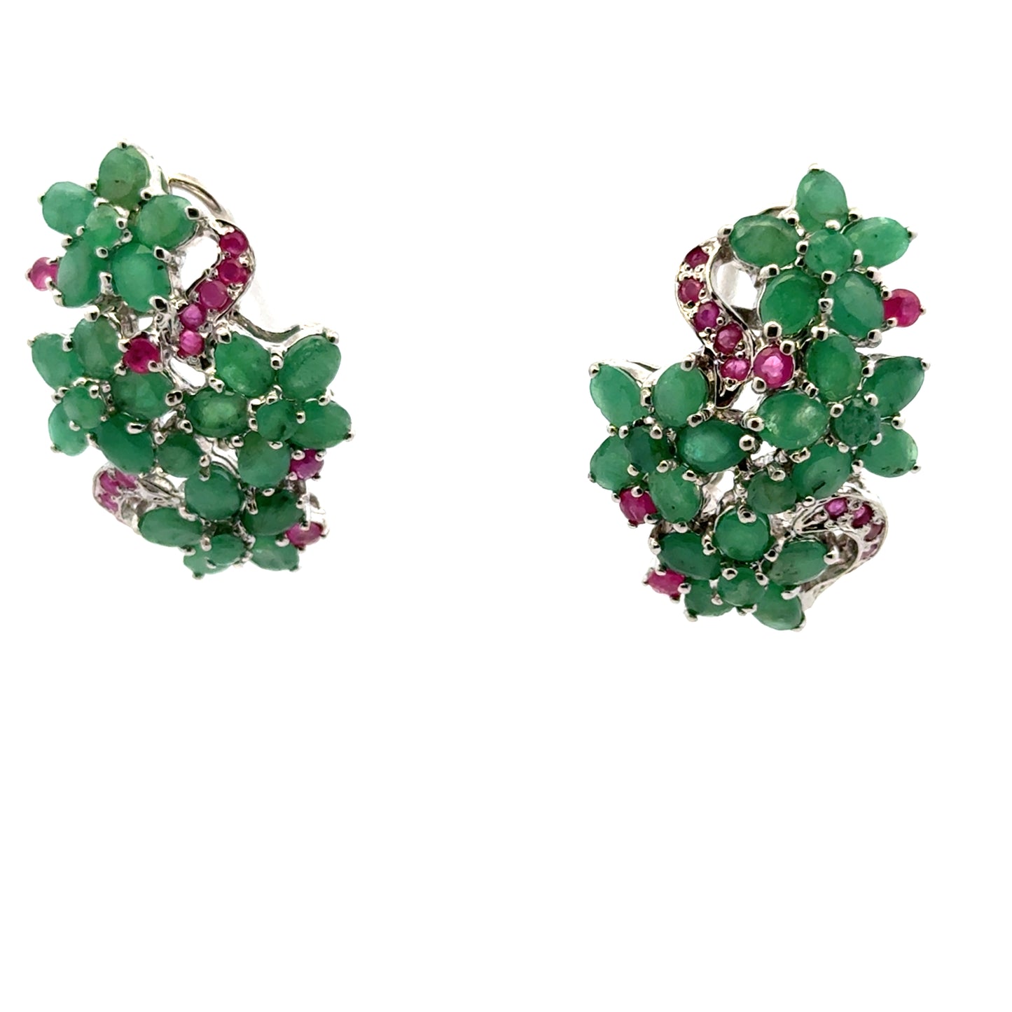 Ruby & Emerald Jewelry Set – Handmade Natural Ruby & Emerald Earrings, Pendant & Ring in 925 Sterling Silver, Rhodium Plated (Each Piece Also Sold Separately)