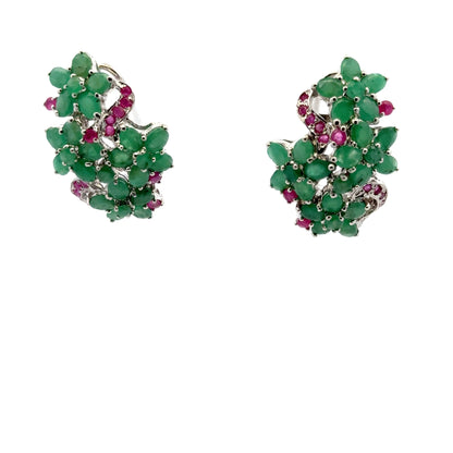 Ruby & Emerald Jewelry Set – Handmade Natural Ruby & Emerald Earrings, Pendant & Ring in 925 Sterling Silver, Rhodium Plated (Each Piece Also Sold Separately)