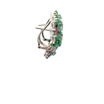 Ruby & Emerald Jewelry Set – Handmade Natural Ruby & Emerald Earrings, Pendant & Ring in 925 Sterling Silver, Rhodium Plated (Each Piece Also Sold Separately)