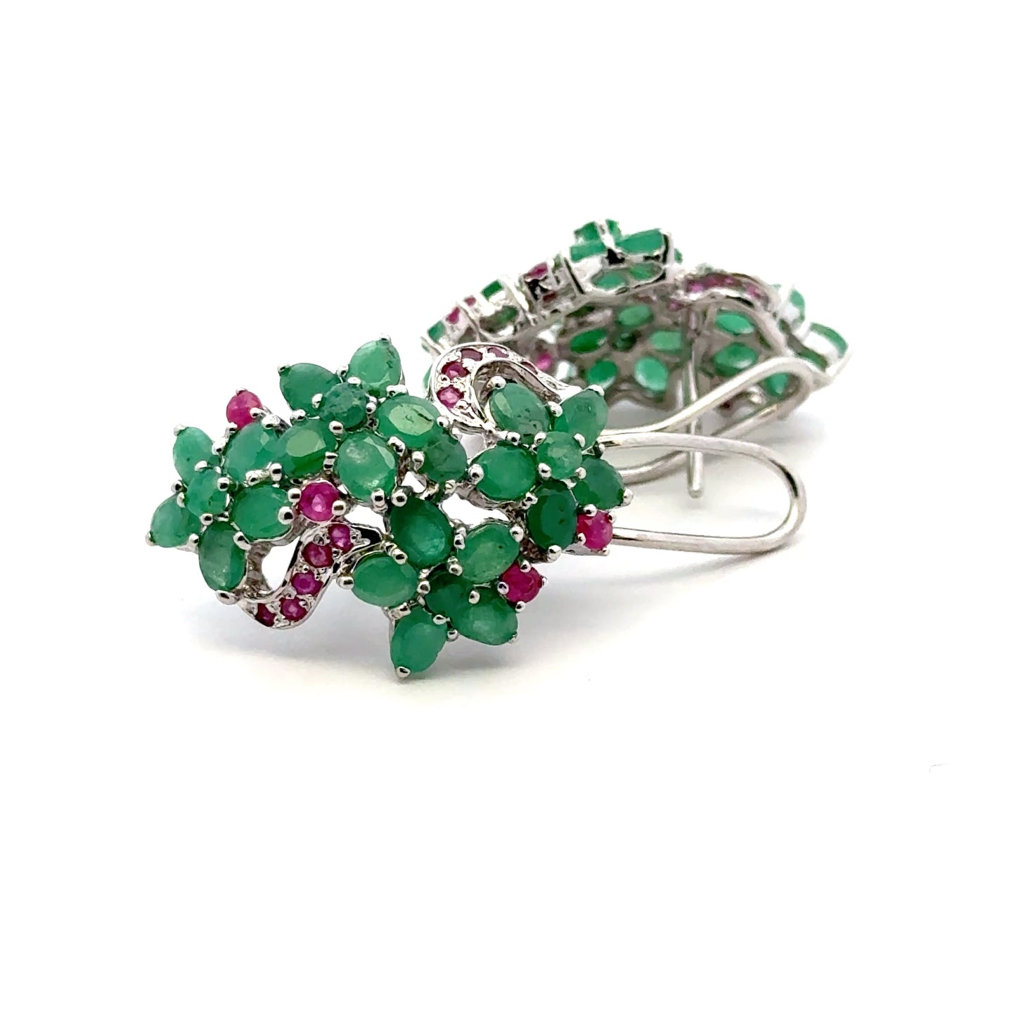 Ruby & Emerald Jewelry Set – Handmade Natural Ruby & Emerald Earrings, Pendant & Ring in 925 Sterling Silver, Rhodium Plated (Each Piece Also Sold Separately)