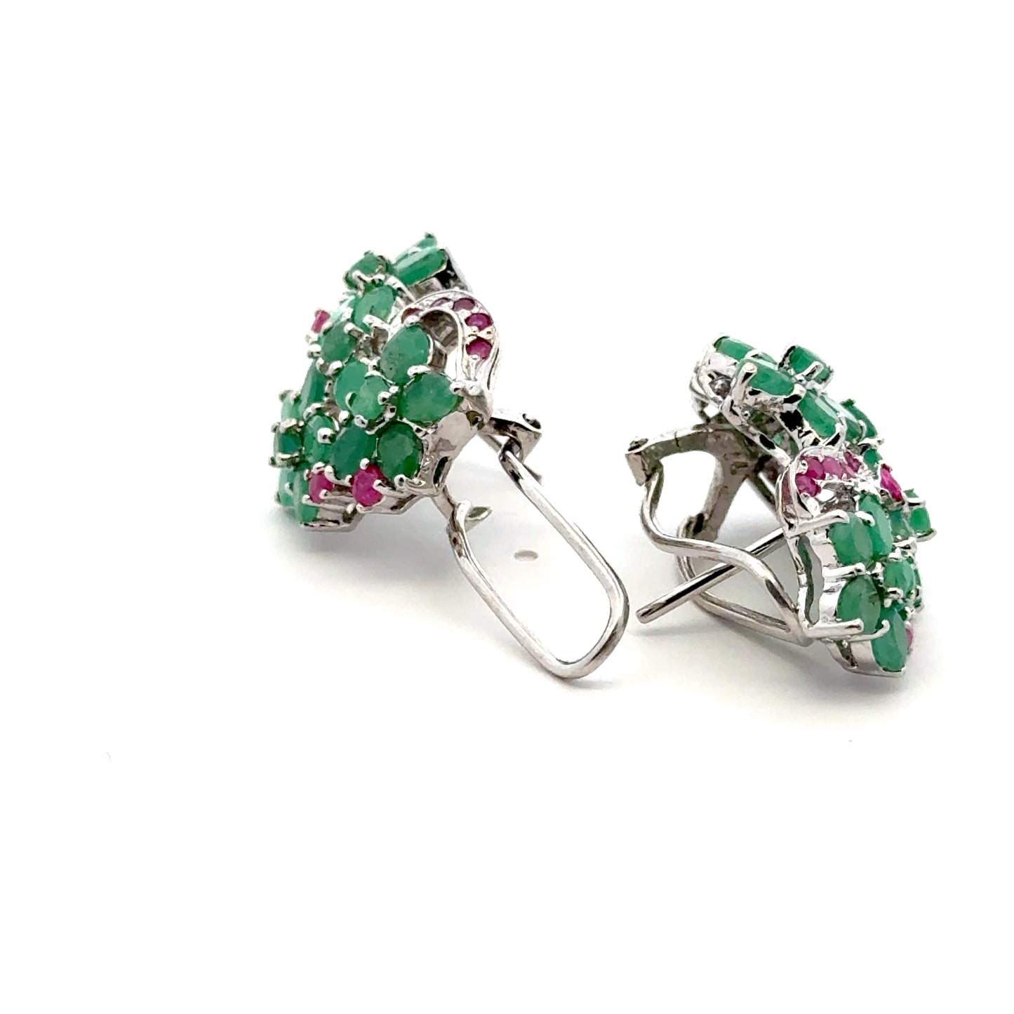 Ruby & Emerald Jewelry Set – Handmade Natural Ruby & Emerald Earrings, Pendant & Ring in 925 Sterling Silver, Rhodium Plated (Each Piece Also Sold Separately)