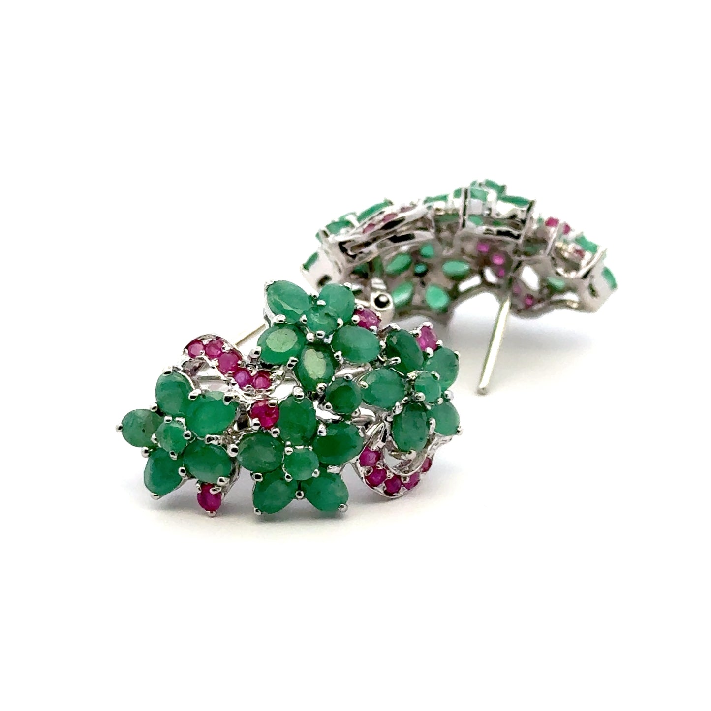 Ruby & Emerald Jewelry Set – Handmade Natural Ruby & Emerald Earrings, Pendant & Ring in 925 Sterling Silver, Rhodium Plated (Each Piece Also Sold Separately)