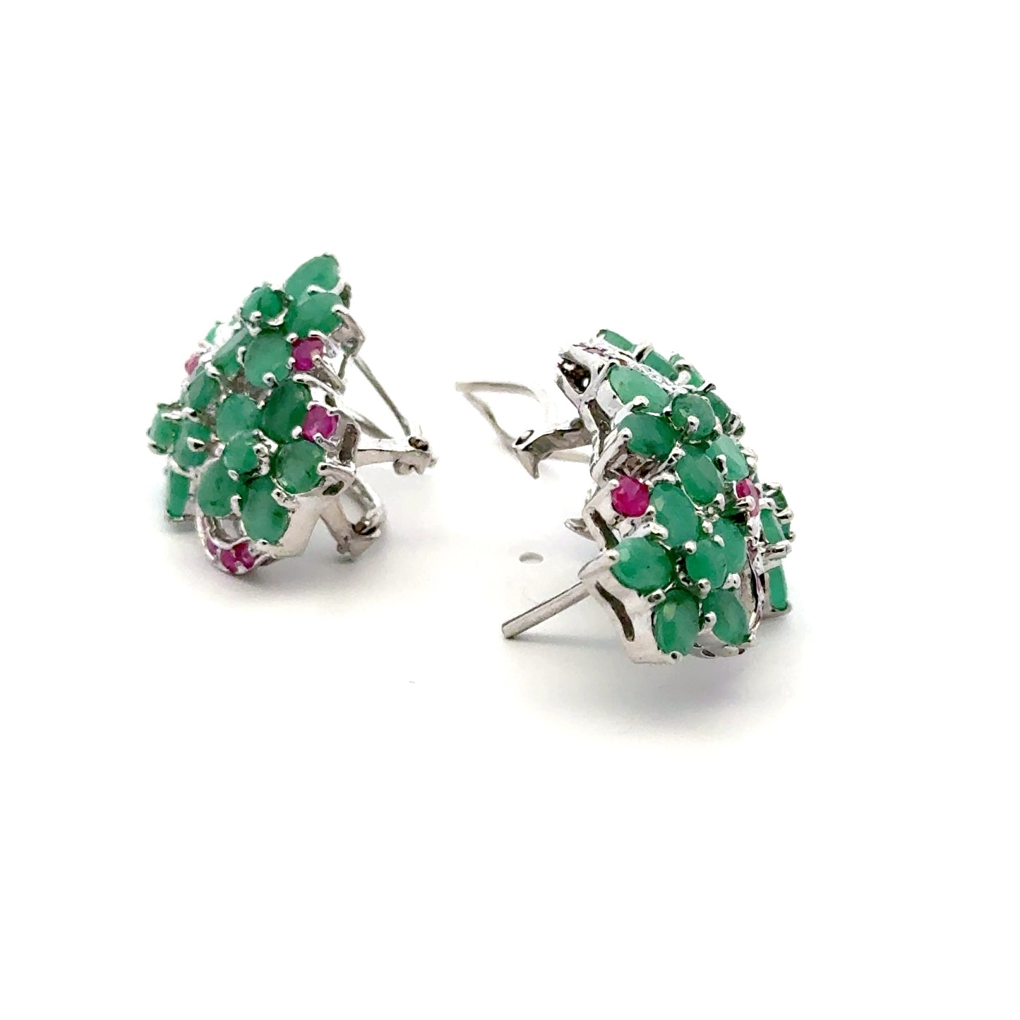 Ruby & Emerald Jewelry Set – Handmade Natural Ruby & Emerald Earrings, Pendant & Ring in 925 Sterling Silver, Rhodium Plated (Each Piece Also Sold Separately)