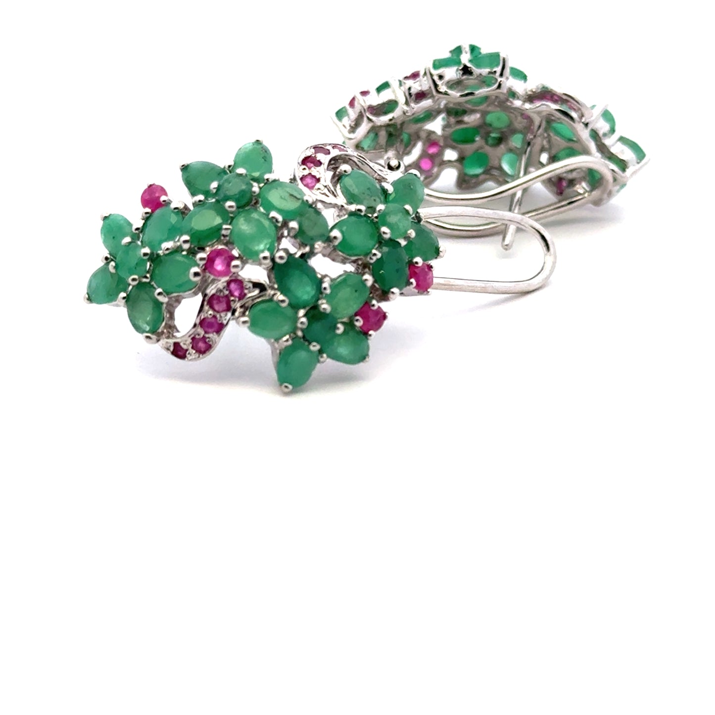 Ruby & Emerald Jewelry Set – Handmade Natural Ruby & Emerald Earrings, Pendant & Ring in 925 Sterling Silver, Rhodium Plated (Each Piece Also Sold Separately)