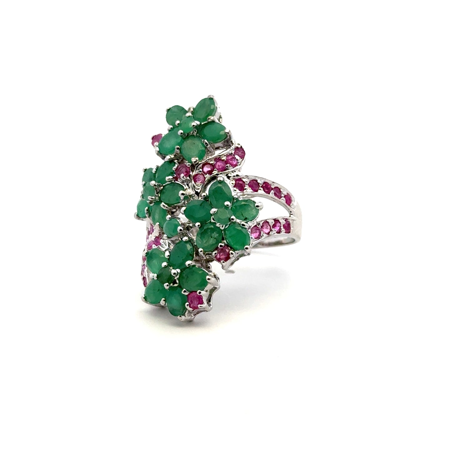 Ruby & Emerald Jewelry Set – Handmade Natural Ruby & Emerald Earrings, Pendant & Ring in 925 Sterling Silver, Rhodium Plated (Each Piece Also Sold Separately)