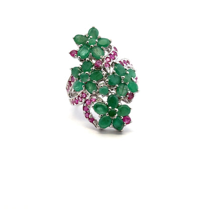 Ruby & Emerald Jewelry Set – Handmade Natural Ruby & Emerald Earrings, Pendant & Ring in 925 Sterling Silver, Rhodium Plated (Each Piece Also Sold Separately)