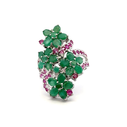 Ruby & Emerald Jewelry Set – Handmade Natural Ruby & Emerald Earrings, Pendant & Ring in 925 Sterling Silver, Rhodium Plated (Each Piece Also Sold Separately)