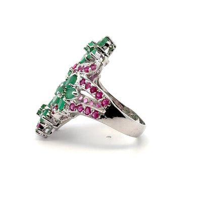 Ruby & Emerald Jewelry Set – Handmade Natural Ruby & Emerald Earrings, Pendant & Ring in 925 Sterling Silver, Rhodium Plated (Each Piece Also Sold Separately)