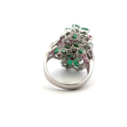 Ruby & Emerald Jewelry Set – Handmade Natural Ruby & Emerald Earrings, Pendant & Ring in 925 Sterling Silver, Rhodium Plated (Each Piece Also Sold Separately)