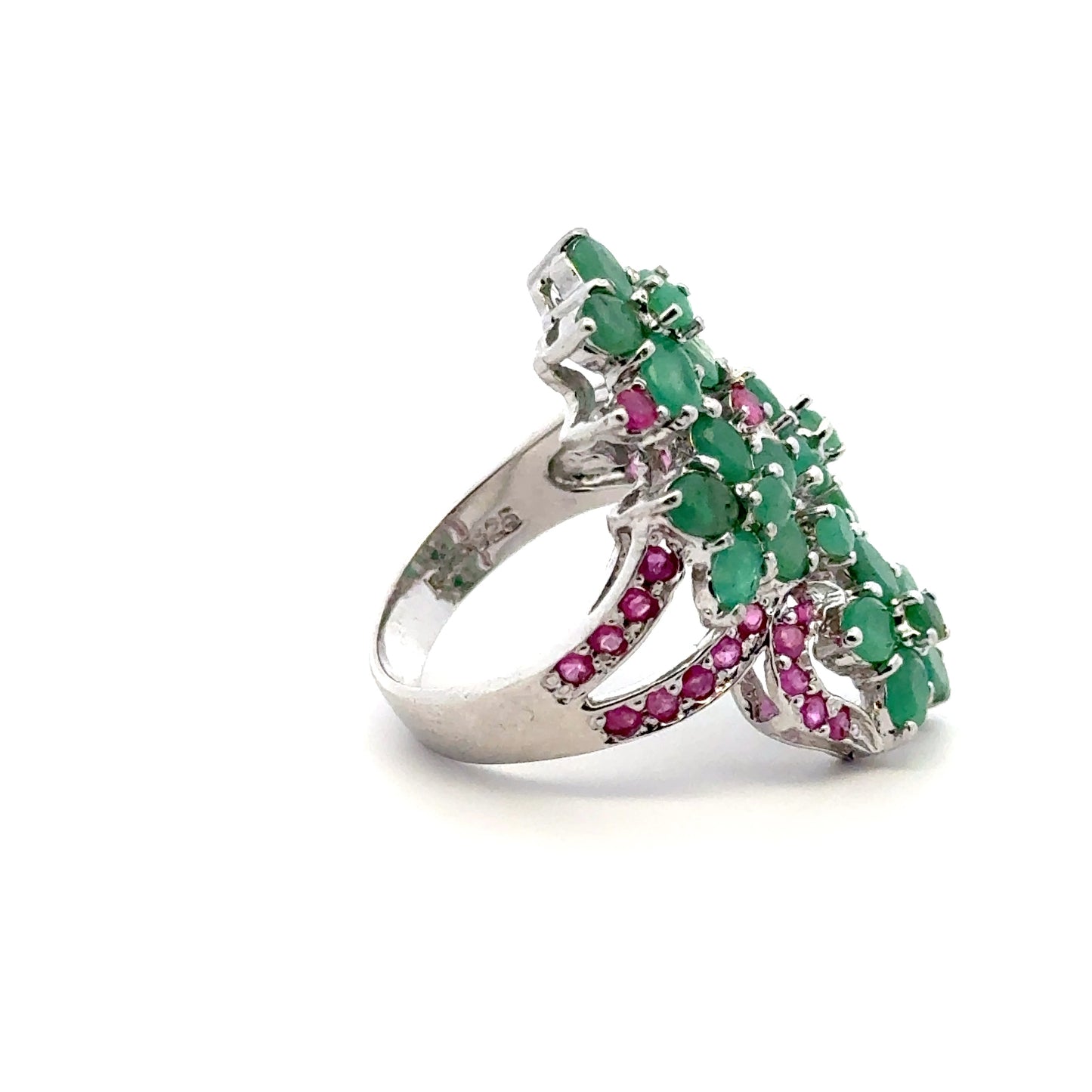 Ruby & Emerald Jewelry Set – Handmade Natural Ruby & Emerald Earrings, Pendant & Ring in 925 Sterling Silver, Rhodium Plated (Each Piece Also Sold Separately)