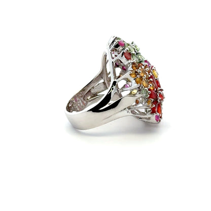 Ruby & Sapphire Jewelry Set – Handmade Natural Ruby & Sapphire Earrings, Pendant & Ring in 925 Sterling Silver, Rhodium Plated (Each Piece Also Sold Separately)