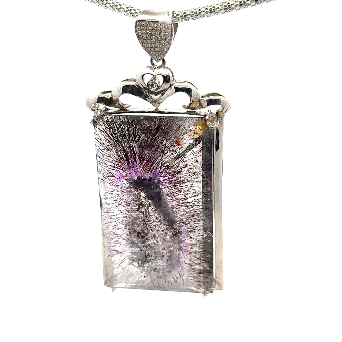 Rare Faceted Sacred Seven with a Single Diamond and CZ Pendant – 925 Sterling Silver – AAAAA  Quality