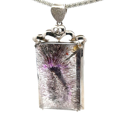 Rare Faceted Sacred Seven with a Single Diamond and CZ Pendant – 925 Sterling Silver – AAAAA  Quality