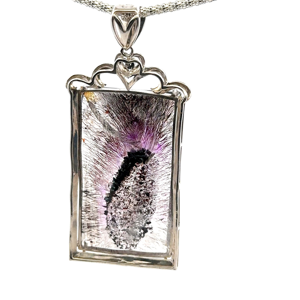 Rare Faceted Sacred Seven with a Single Diamond and CZ Pendant – 925 Sterling Silver – AAAAA  Quality