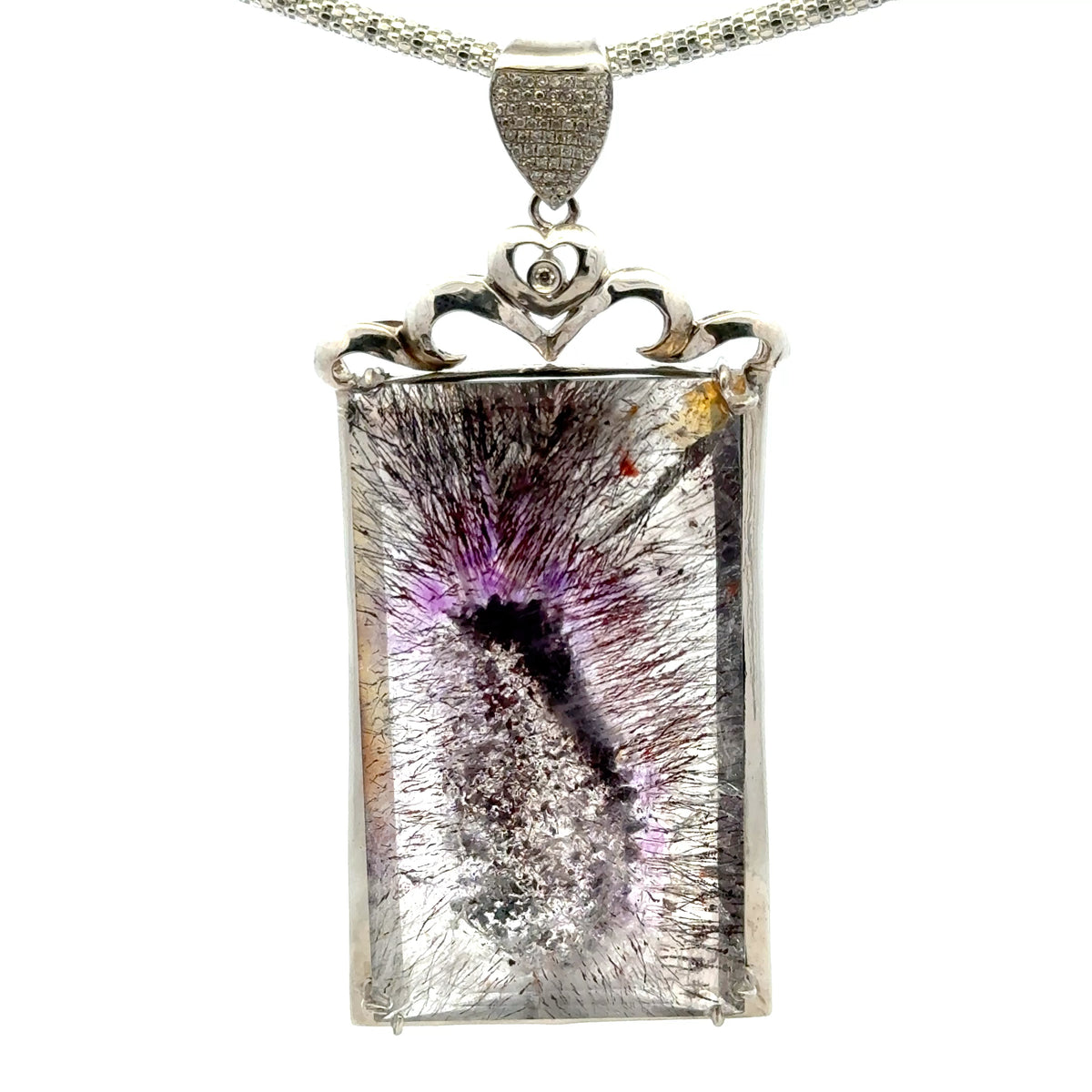 Rare Faceted Sacred Seven with a Single Diamond and CZ Pendant – 925 Sterling Silver – AAAAA  Quality