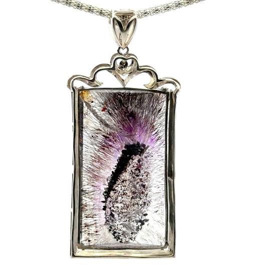 Rare Faceted Sacred Seven with a Single Diamond and CZ Pendant – 925 Sterling Silver – AAAAA  Quality