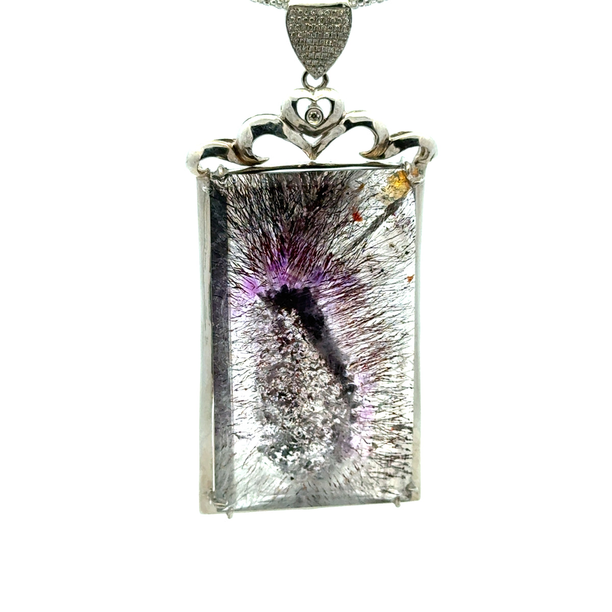 Rare Faceted Sacred Seven with a Single Diamond and CZ Pendant – 925 Sterling Silver – AAAAA  Quality