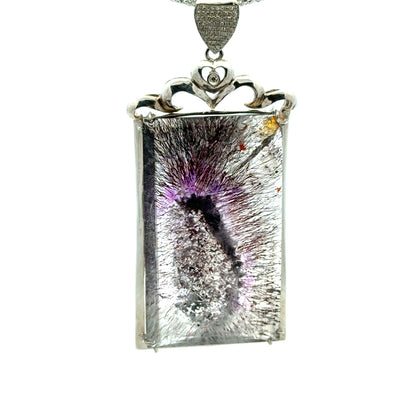 Rare Faceted Sacred Seven with a Single Diamond and CZ Pendant – 925 Sterling Silver – AAAAA  Quality