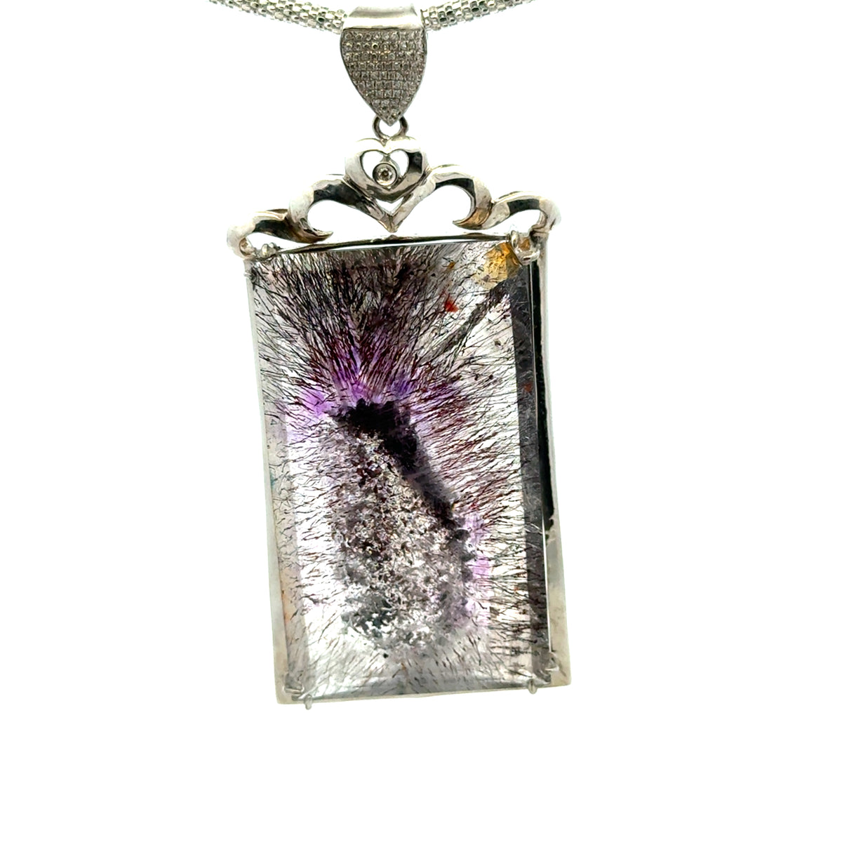 Rare Faceted Sacred Seven with a Single Diamond and CZ Pendant – 925 Sterling Silver – AAAAA  Quality