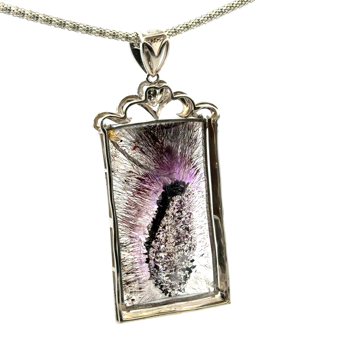 Rare Faceted Sacred Seven with a Single Diamond and CZ Pendant – 925 Sterling Silver – AAAAA  Quality