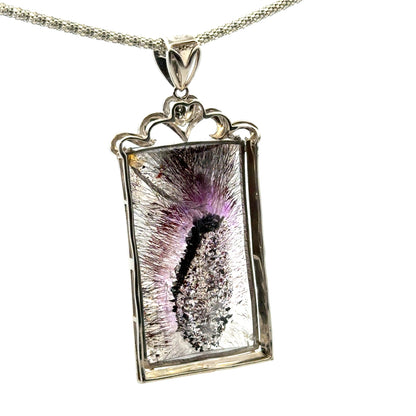 Rare Faceted Sacred Seven with a Single Diamond and CZ Pendant – 925 Sterling Silver – AAAAA  Quality