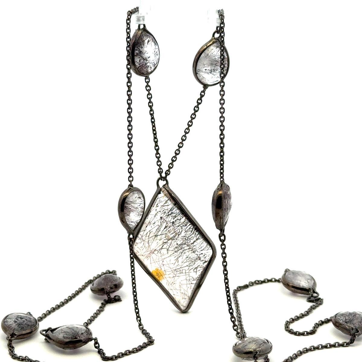 Double-Sided Faceted Sacred Seven Necklace – Black Rhodium Plated 925 Sterling Silver – AAA Quality