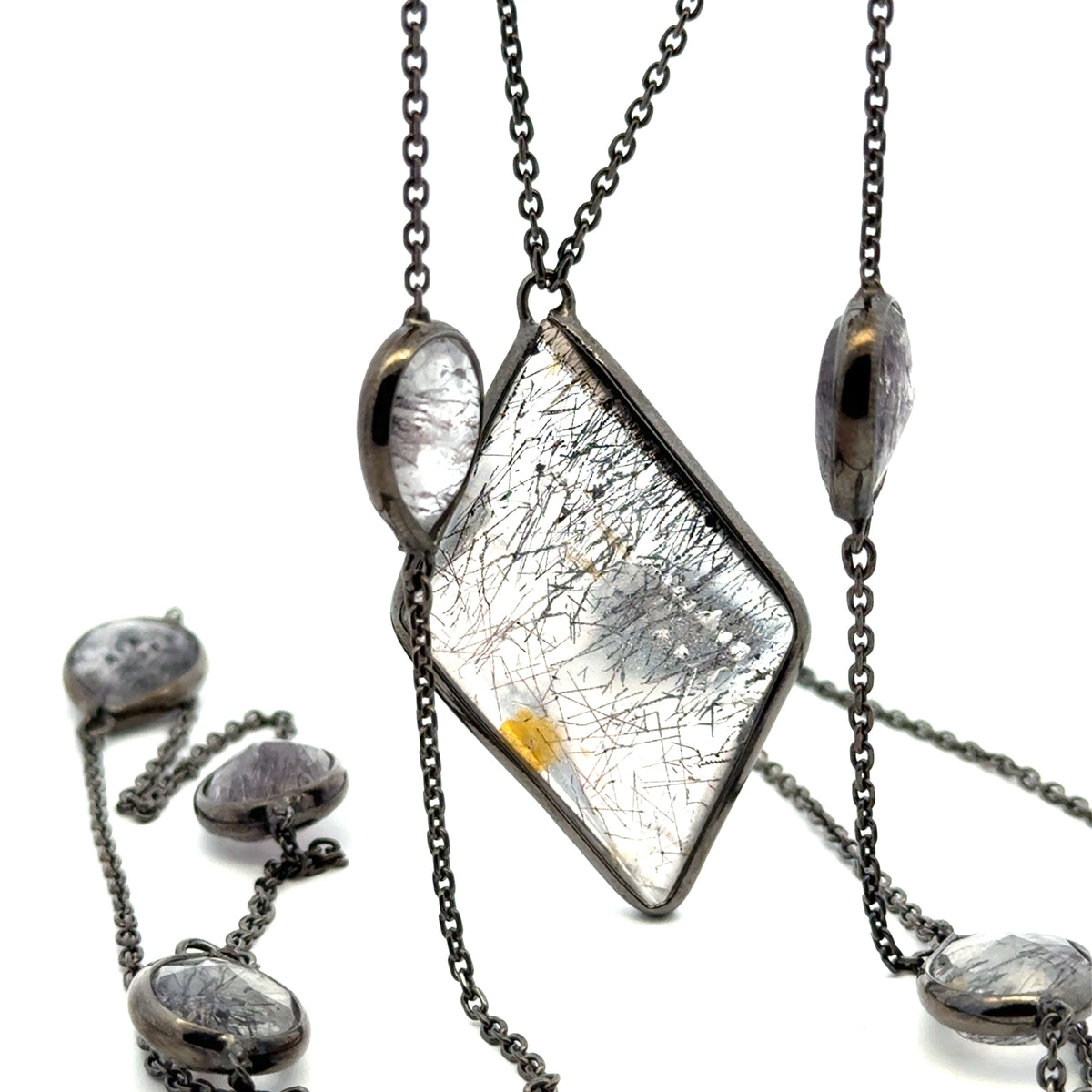 Double-Sided Faceted Sacred Seven Necklace – Black Rhodium Plated 925 Sterling Silver – AAA Quality