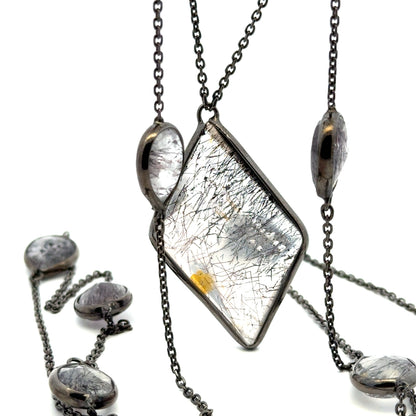 Double-Sided Faceted Sacred Seven Necklace – Black Rhodium Plated 925 Sterling Silver – AAA Quality