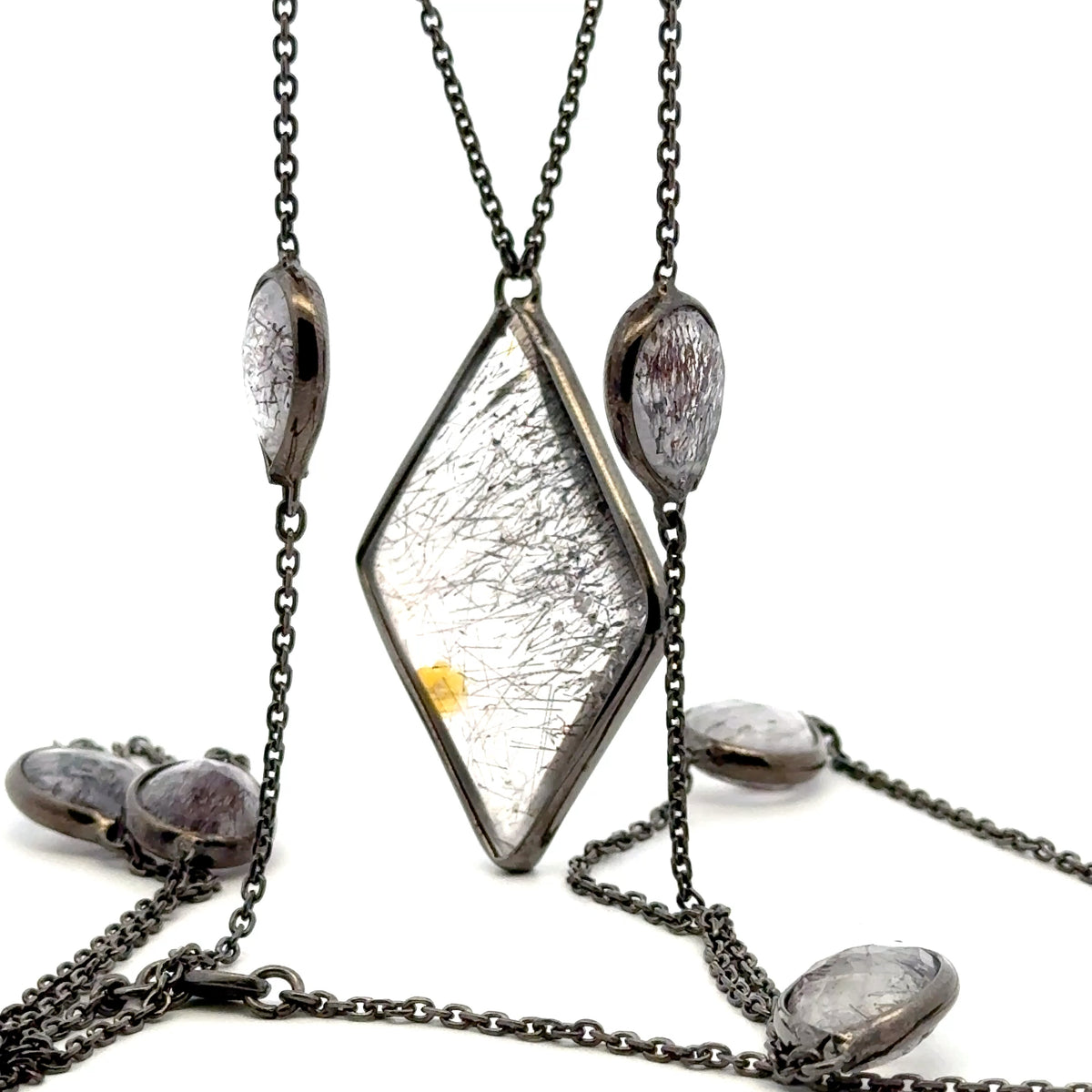 Double-Sided Faceted Sacred Seven Necklace – Black Rhodium Plated 925 Sterling Silver – AAA Quality