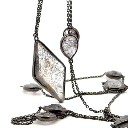 Double-Sided Faceted Sacred Seven Necklace – Black Rhodium Plated 925 Sterling Silver – AAA Quality