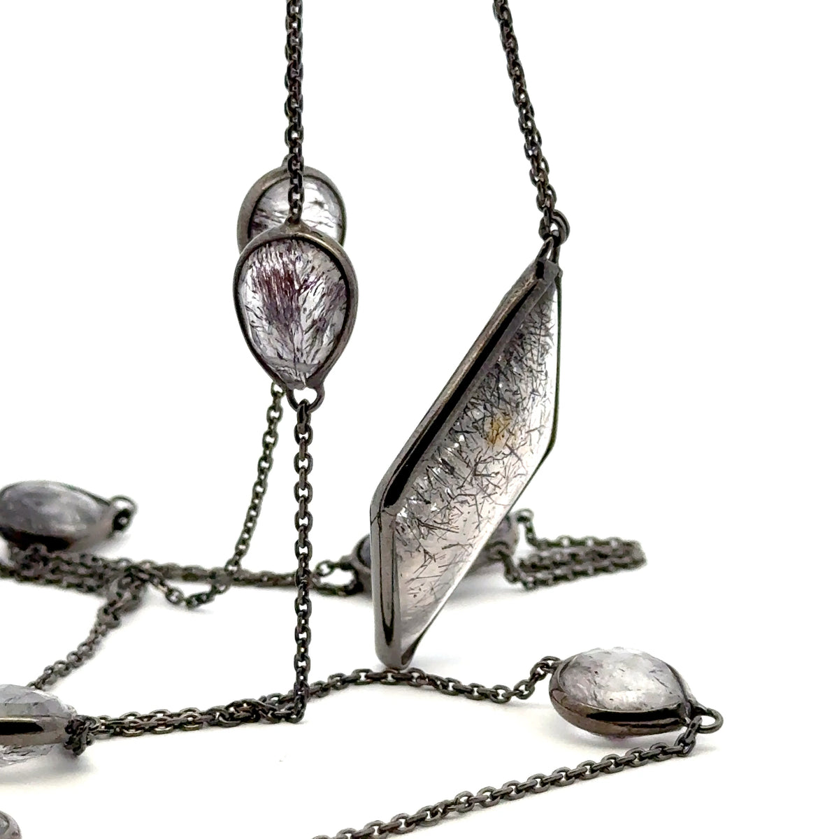 Double-Sided Faceted Sacred Seven Necklace – Black Rhodium Plated 925 Sterling Silver – AAA Quality