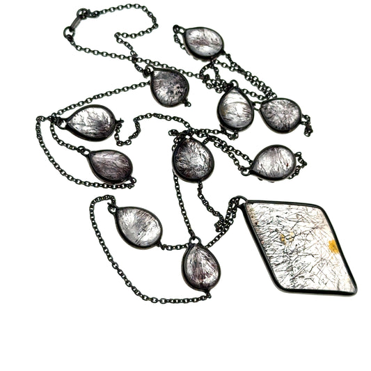 Double-Sided Faceted Sacred Seven Necklace – Black Rhodium Plated 925 Sterling Silver – AAA Quality