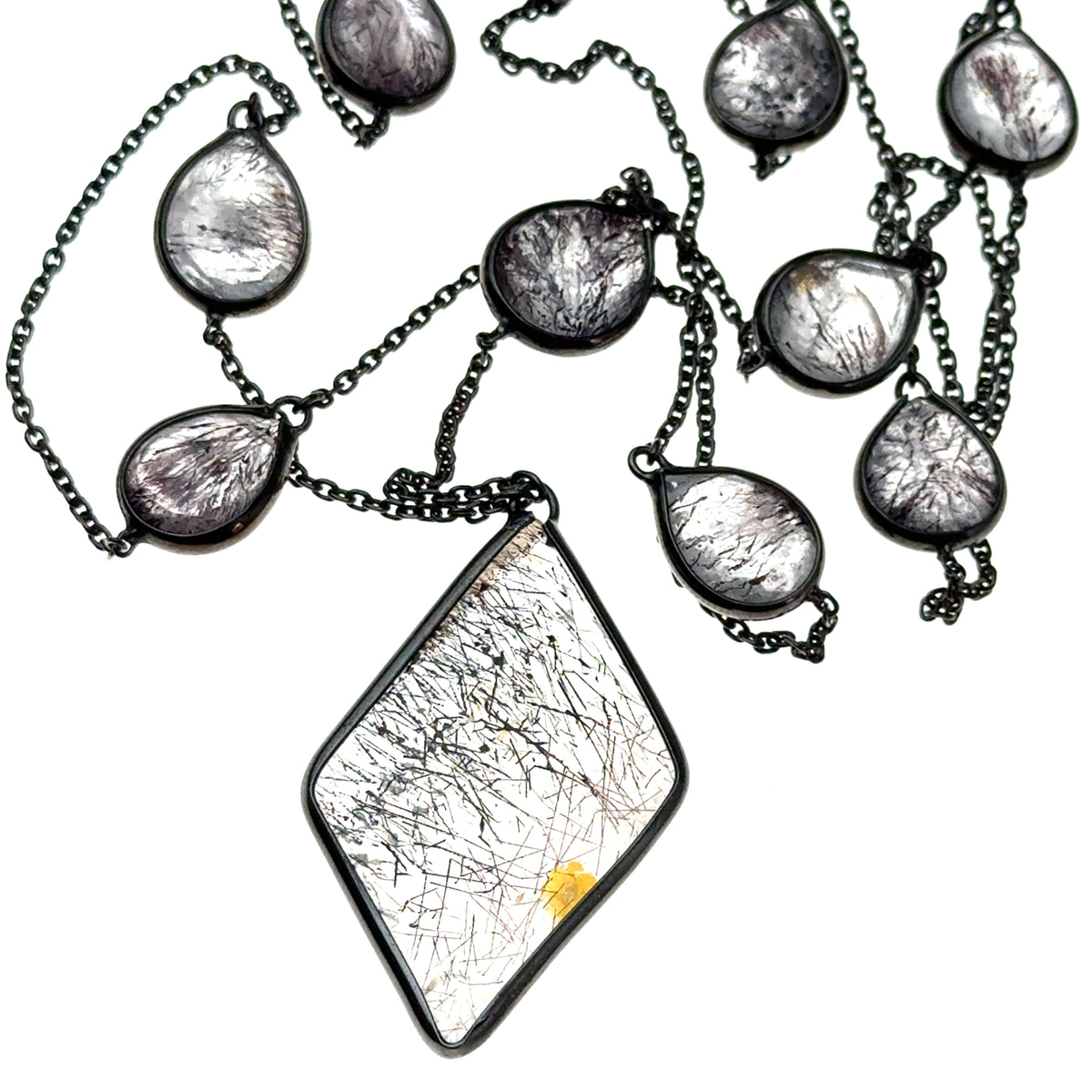 Double-Sided Faceted Sacred Seven Necklace – Black Rhodium Plated 925 Sterling Silver – AAA Quality